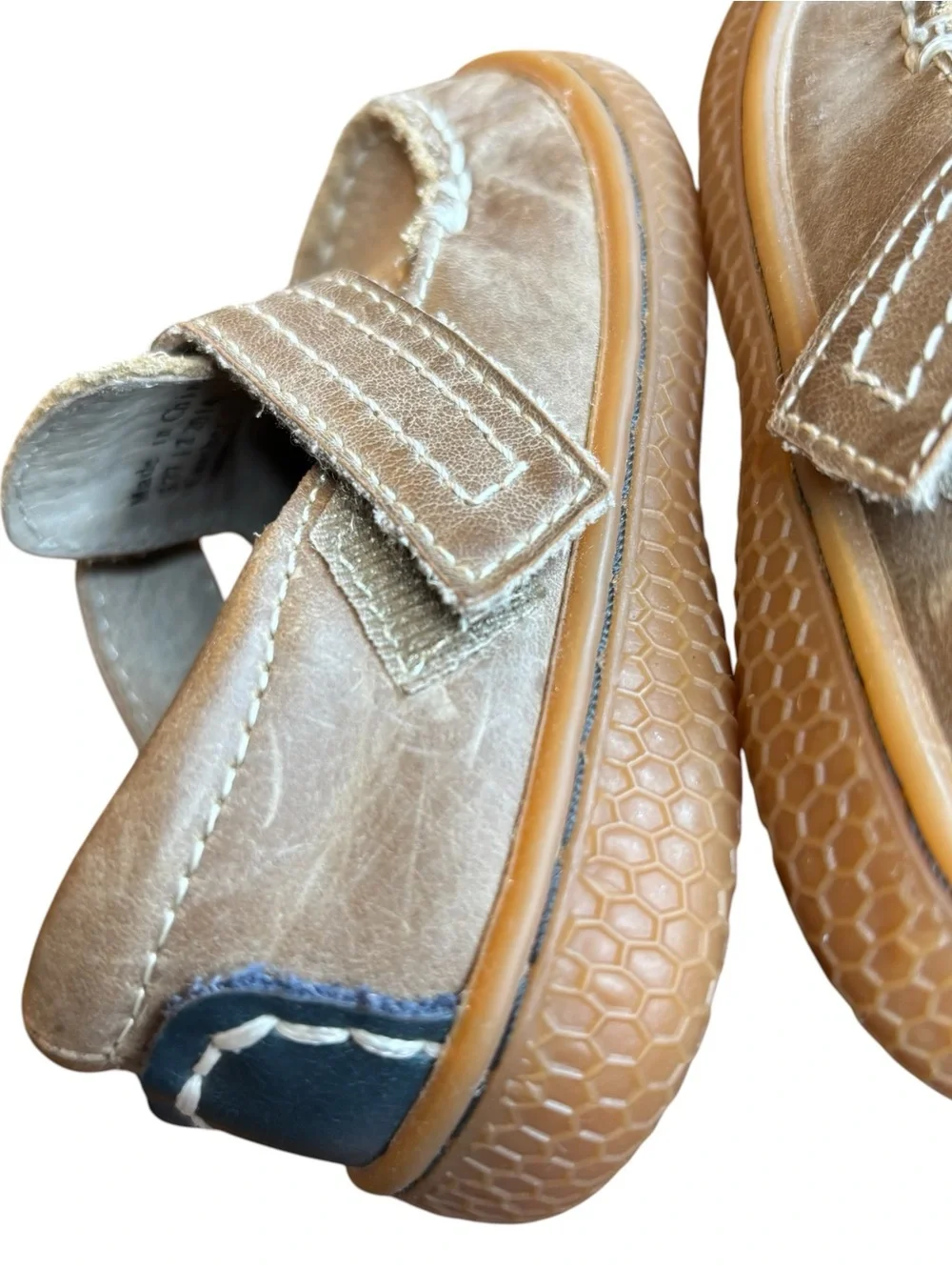 Livie and Luca Toddler Boys Shoes Size 5 Leather Hook and Loop Tan Navy Neutral
